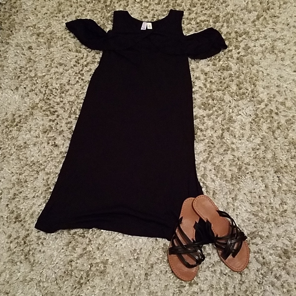 Black, off the shoulder ruffle dress
